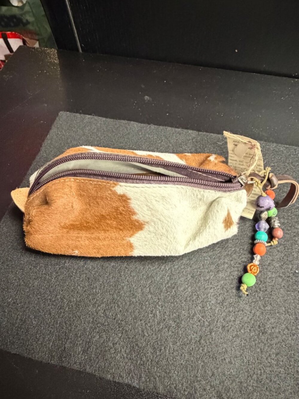 Ana Maria Art & Design Colombian Cowhide Double-Zip Pouch with Tagua Beads